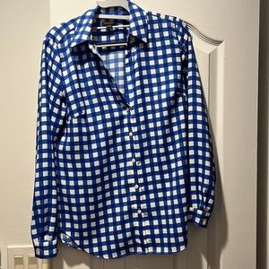 Ann Taylor Size 6 Blue Gingham Essential Blouse Shirt
